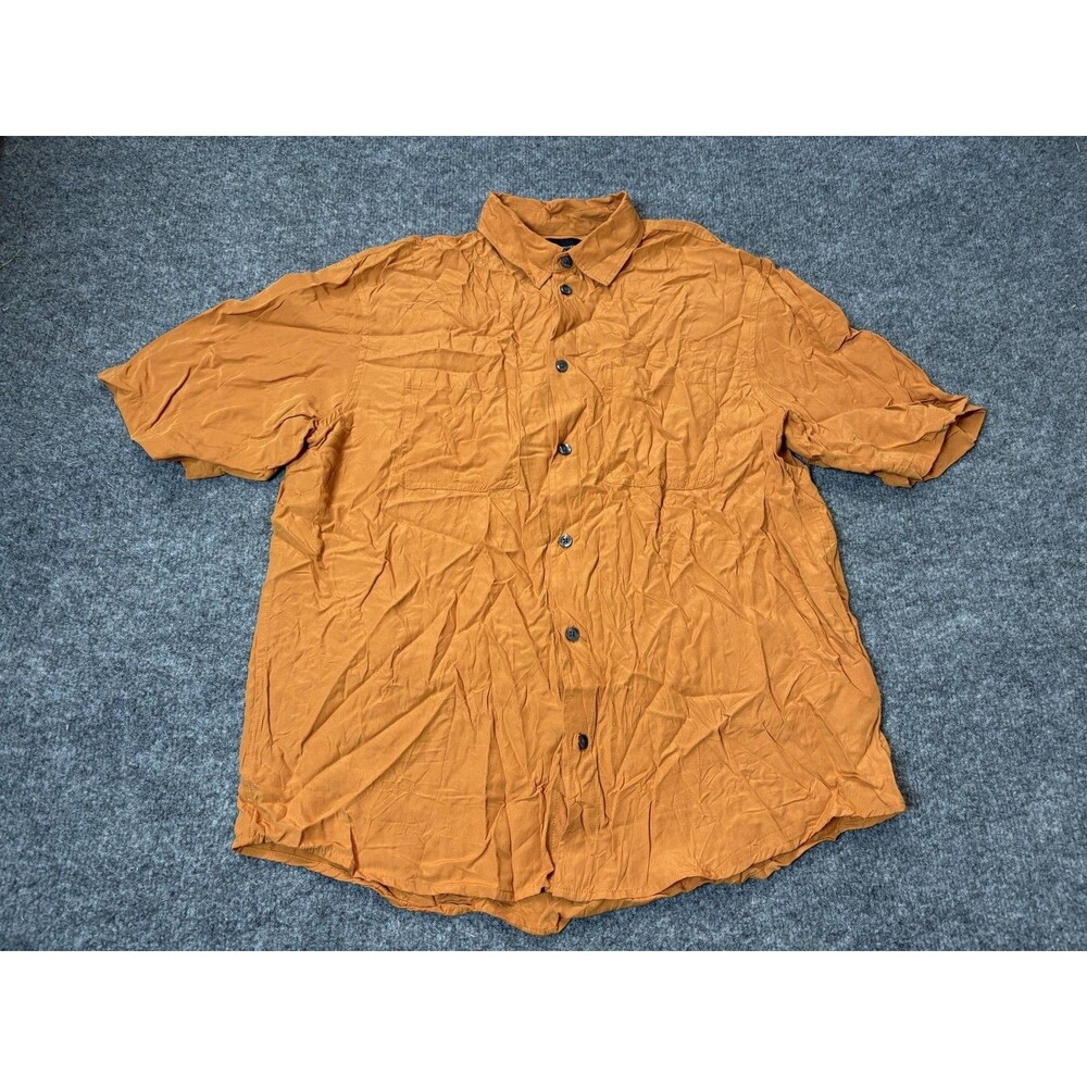 Urban Outfitters Shirt Mens S Orange Short Sleeve Modal Woven Button-Up Casual